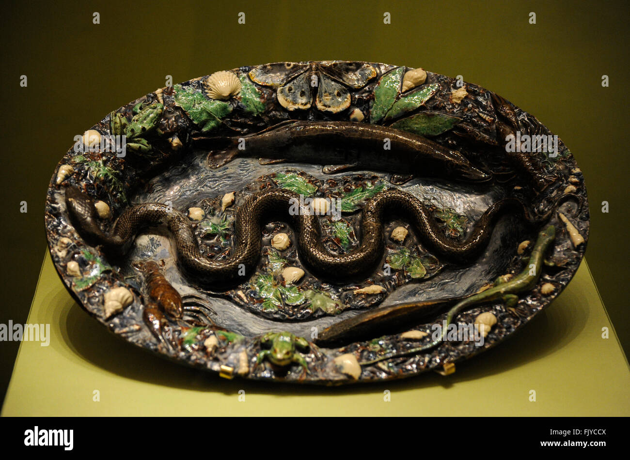 Bernard Palissy (1510-1590). French potter and craftsman. Dish with animal and plant ornaments. Second half of 16th century. The State Hermitage Museum. Saint Petersburg. Russia. Stock Photo