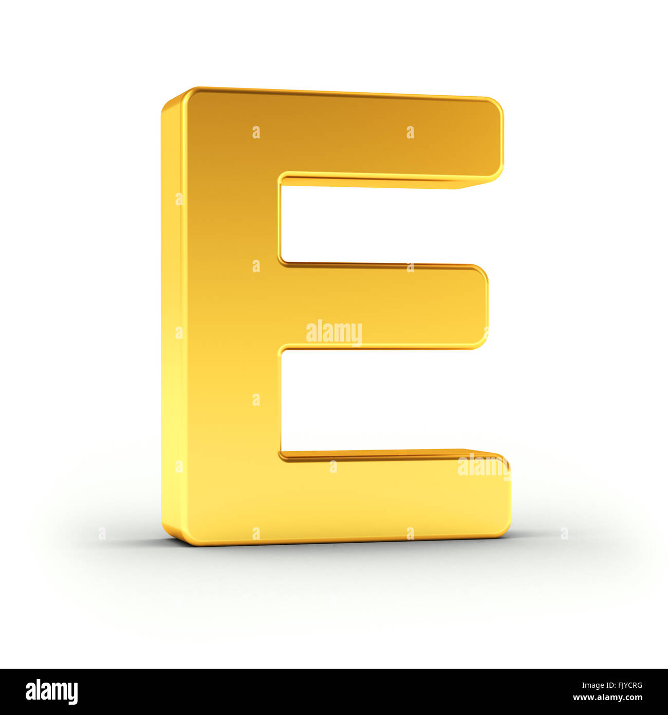The Letter E as a polished golden object Stock Photo