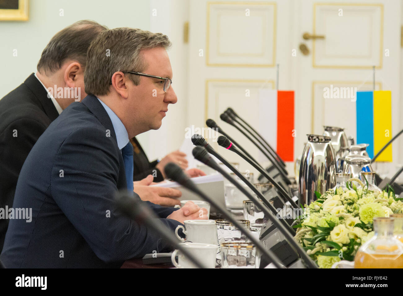Warsaw, Poland. 04th Mar, 2016. Secretary of State at the Chancellery of the President of Poland, Krzysztof Szczerski during a meeting of the Consultative Committee of Poland and Ukraine. © Mateusz Wlodarczyk/Pacific Press/Alamy Live News Stock Photo