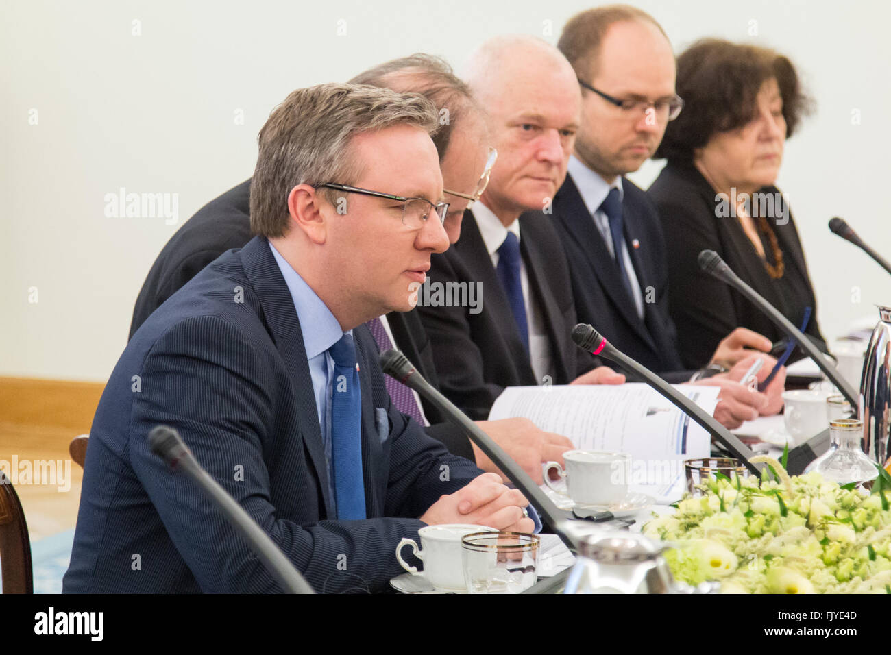 Warsaw, Poland. 04th Mar, 2016. Secretary of State at the Chancellery of the President of Poland, Krzysztof Szczerski during a meeting of the Consultative Committee of Poland and Ukraine. © Mateusz Wlodarczyk/Pacific Press/Alamy Live News Stock Photo