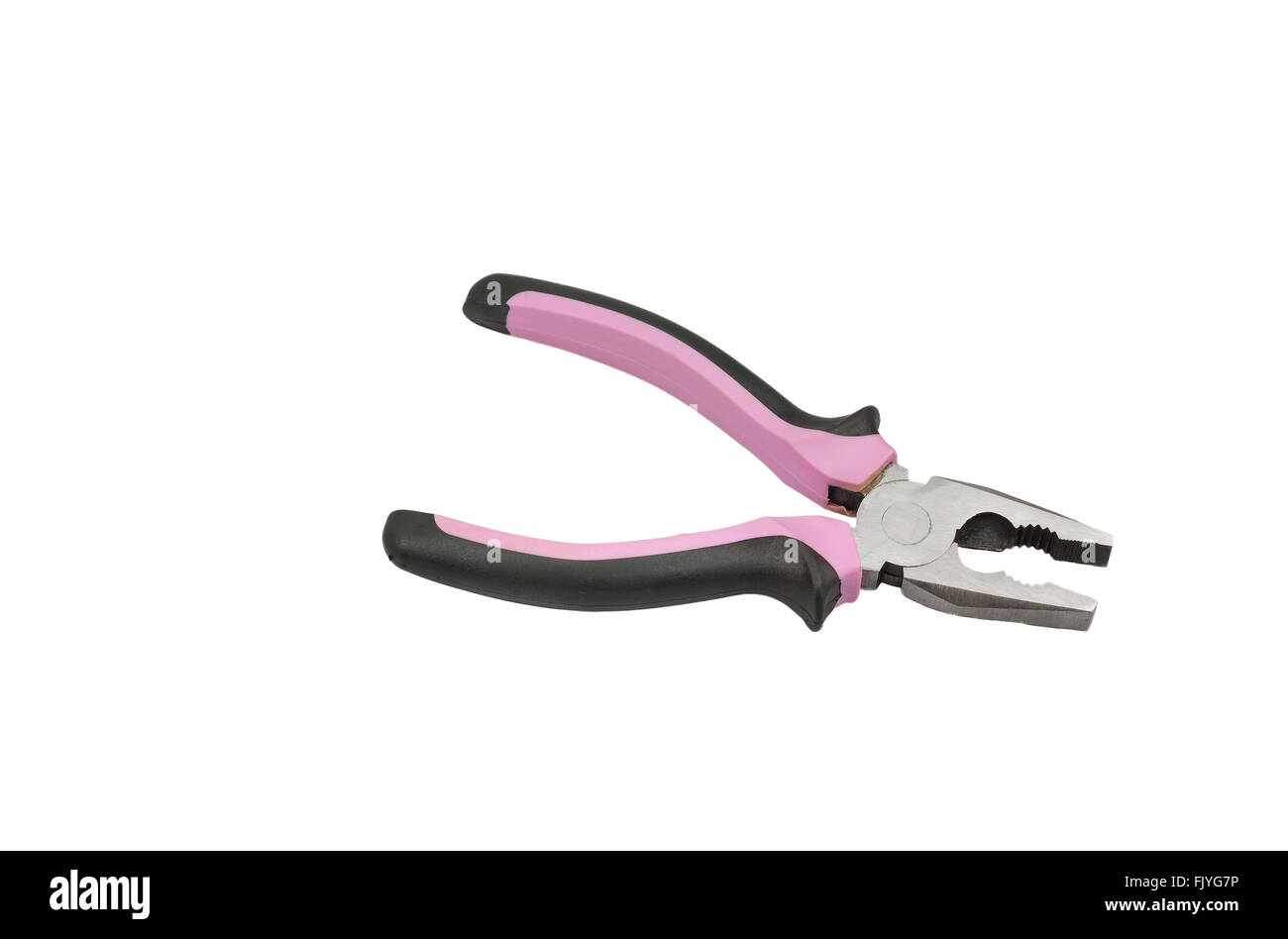 Combination pliers with pink design isolated on the white background. All potential trademarks are removed. Stock Photo