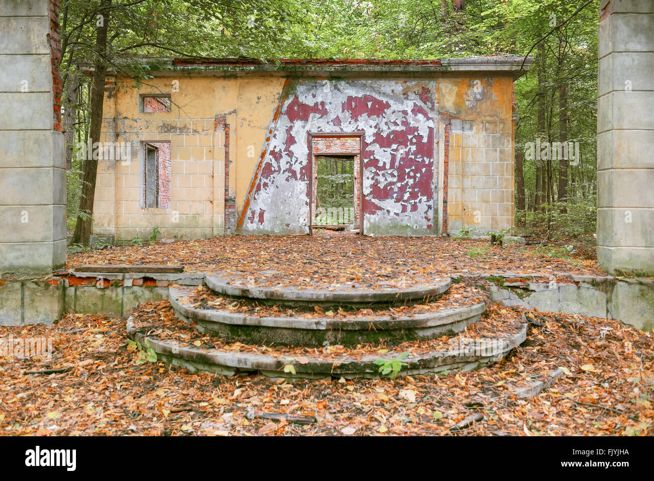 Ruined old house in the woods Stock Photo