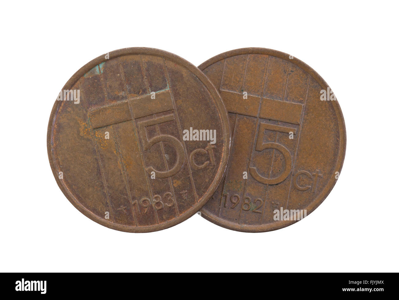 Old 5 euro cent coins, isolated on white Stock Photo