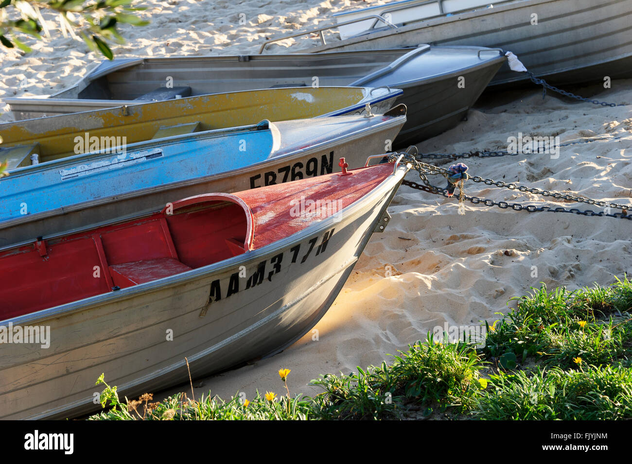 Tin boats on Coogee Beach, Sydney, New South Wales, Australia Stock Photo
