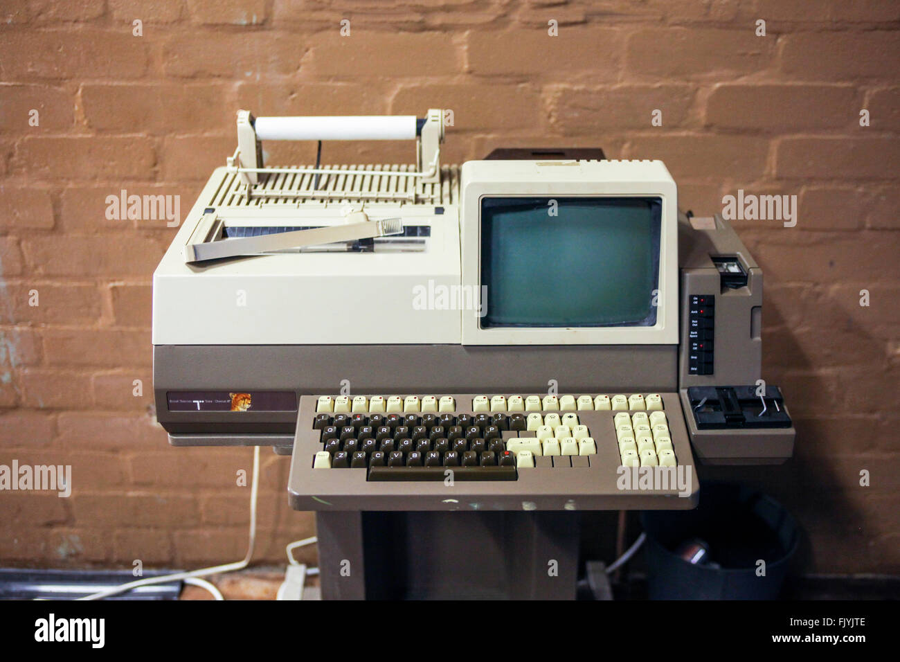 Old telex machine int the vintage control room underground