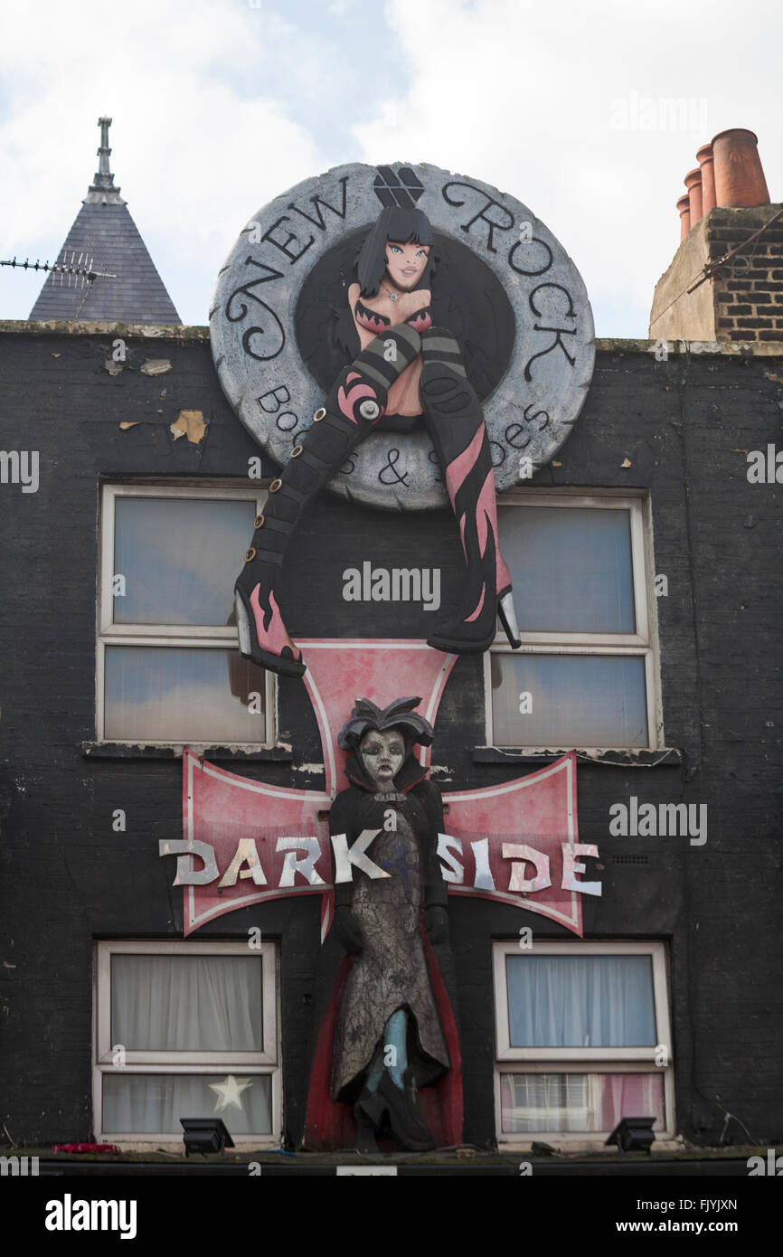 New Rock boots & shoes dark side shop facade at Camden High Street, London Stock Photo