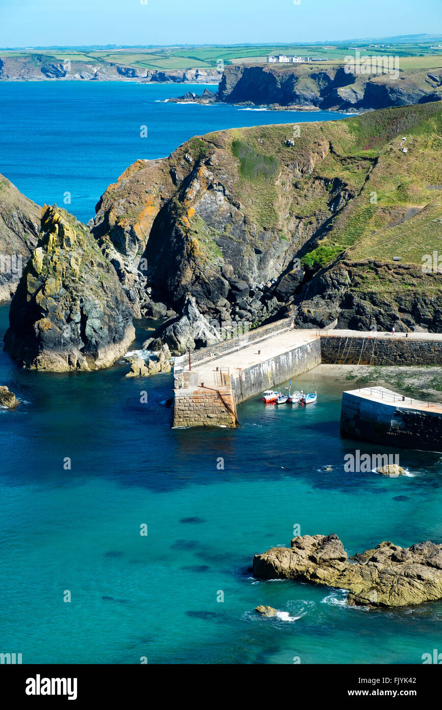 The entrance to the harbour at Mullion in Cornwall, England, UK Stock Photo