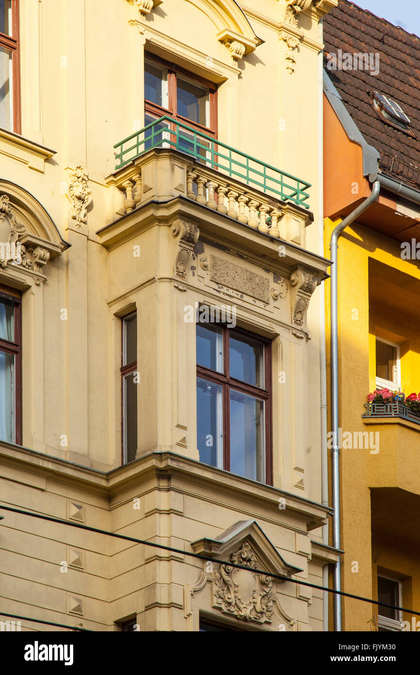 Rental properties in Berlin. Historic terraced houses in a street with decorative plasterwork