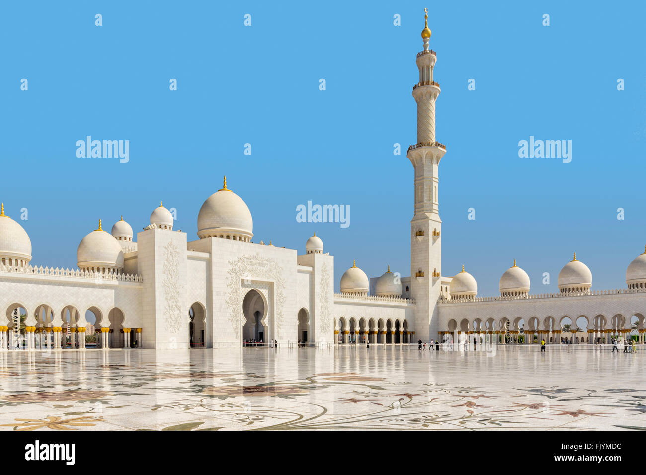 Internal courtyard of the Sheik Zayed mosque with its picturesque ornaments in abu dhabi Stock Photo
