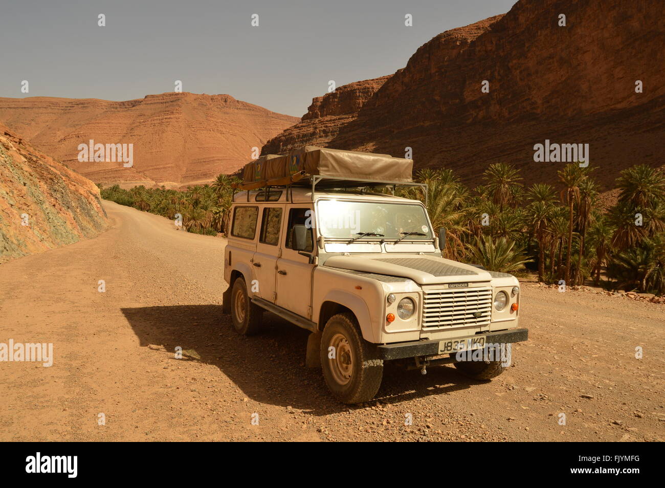 Driving thorough palmerie in Morocco Stock Photo