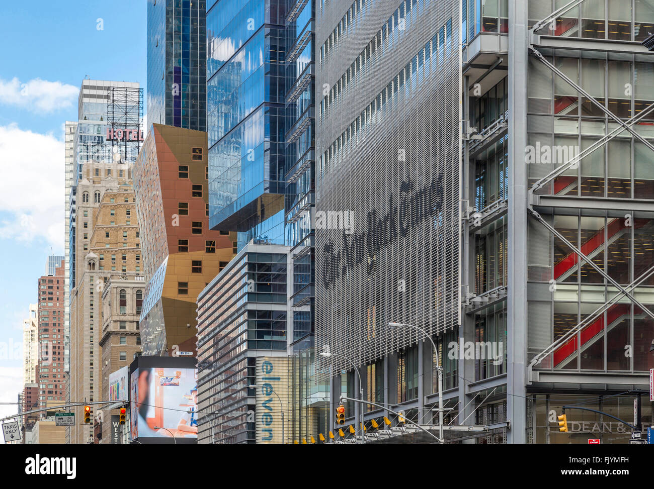 Renzo Piano's New York Times Tower, with Arquetectonica's Westin Hotel behind. Stock Photo