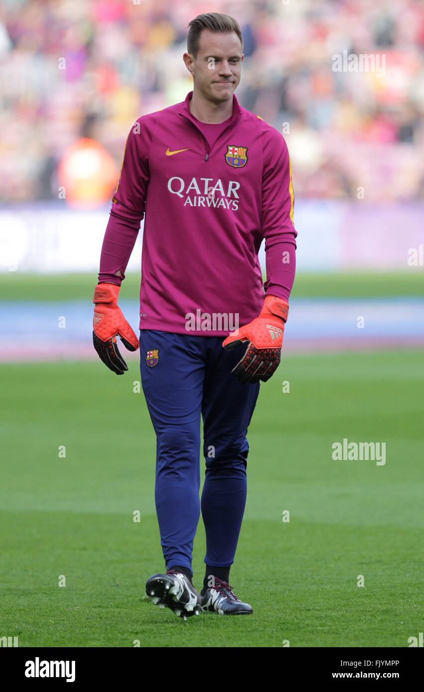 Marc-André Ter Stegen in action during the La Liga match FC Barcelona - Atlético Madrid January 30, 2016 at the Camp Nou,, Stock Photo