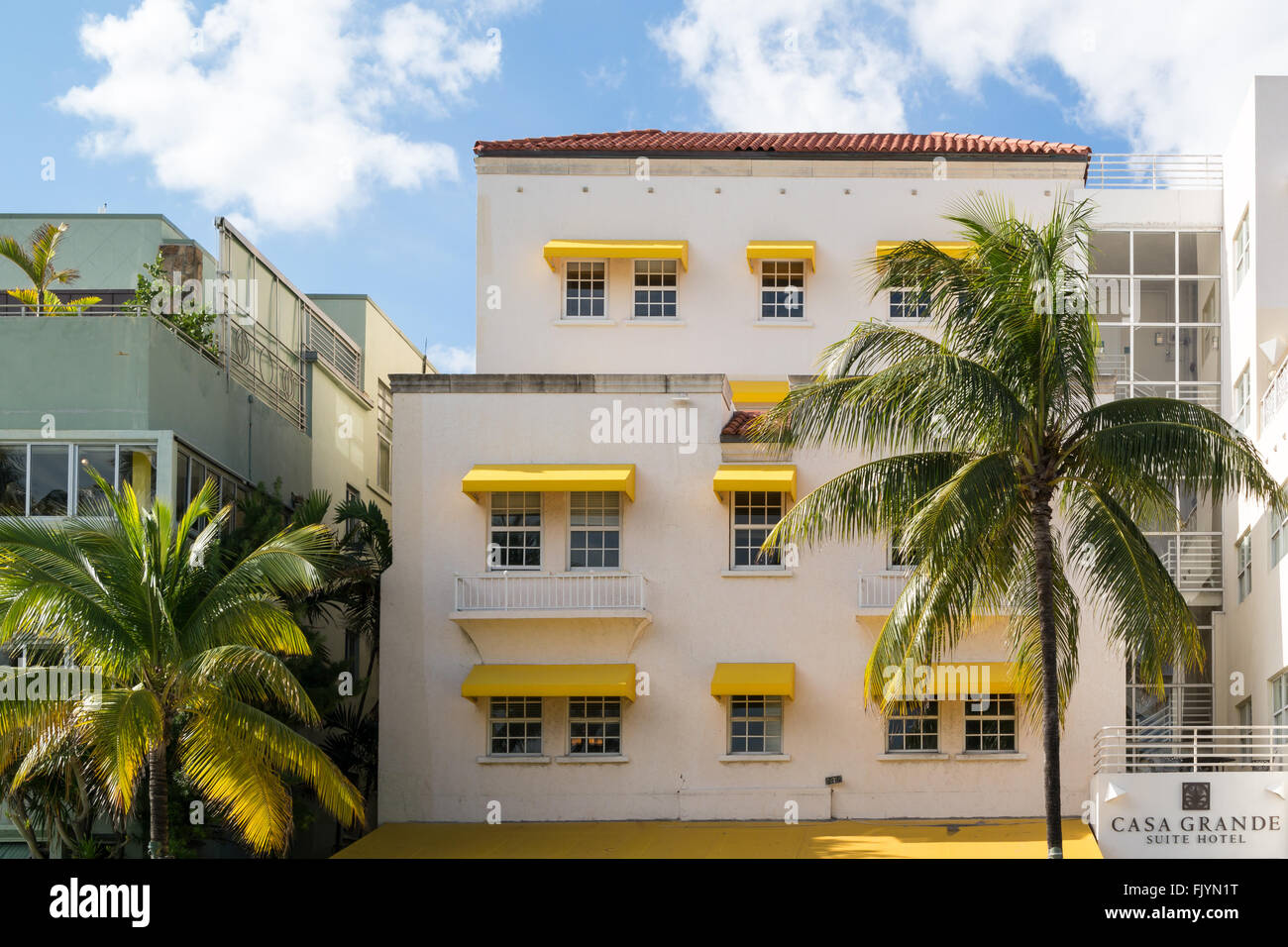 Front facade of Art Deco hotel on Ocean Drive, Miami Beach, Florida, USA Stock Photo