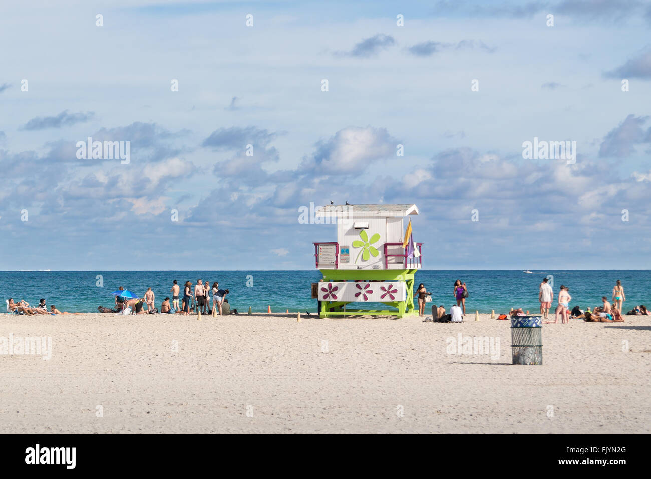 Life guard station on South Beach of Miami Beach, Florida, USA Stock Photo