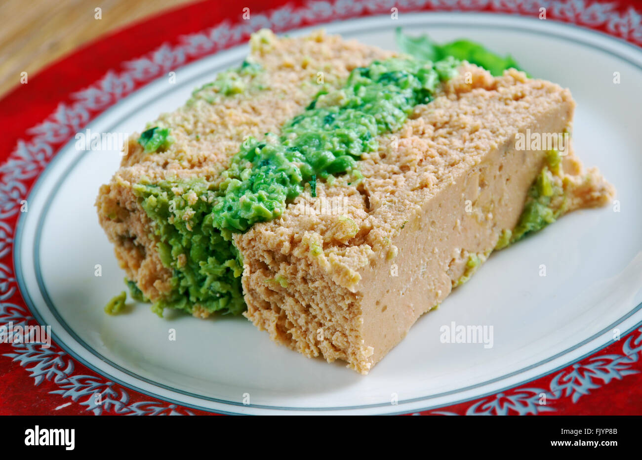 Salmon Terrine , pasta with green beans and herb sauce Stock Photo Alamy