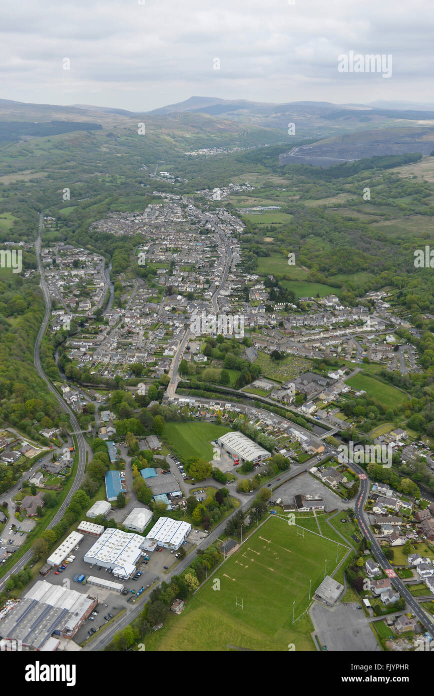 An aerial view of Ystradgynlais, a town in South Wales Stock Photo