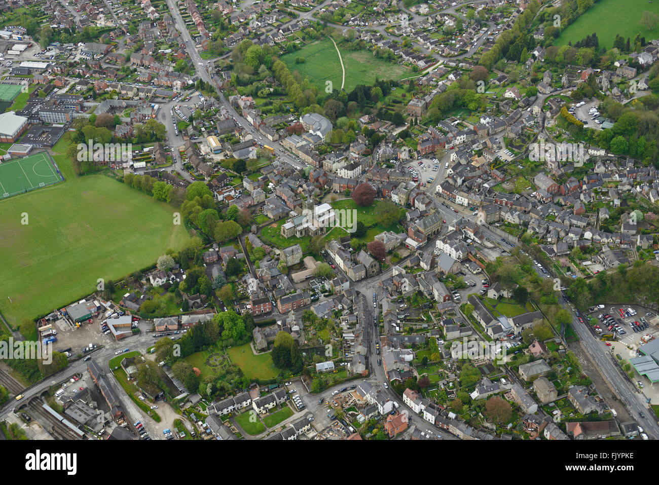 An aerial view of the Derbyshire town of Wirksworth Stock Photo