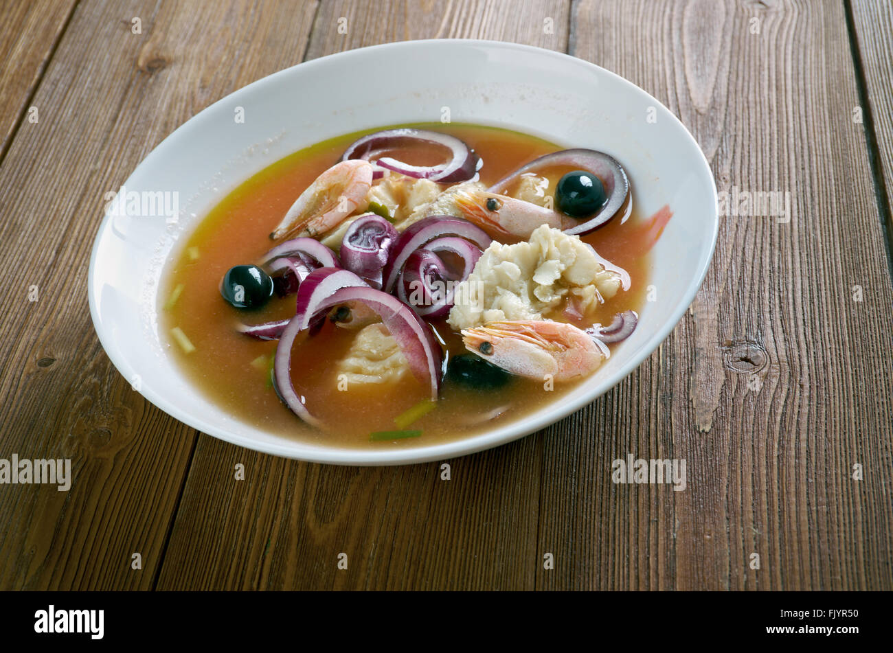 encebollado fish soup from Ecuador Stock Photo