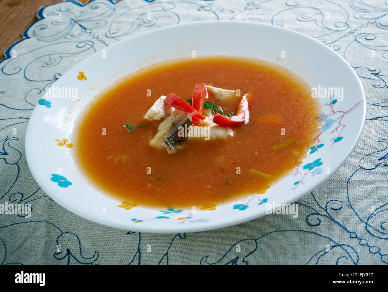 Pira caldo  fish soup that is part of the traditional cuisine of Paraguay. Stock Photo