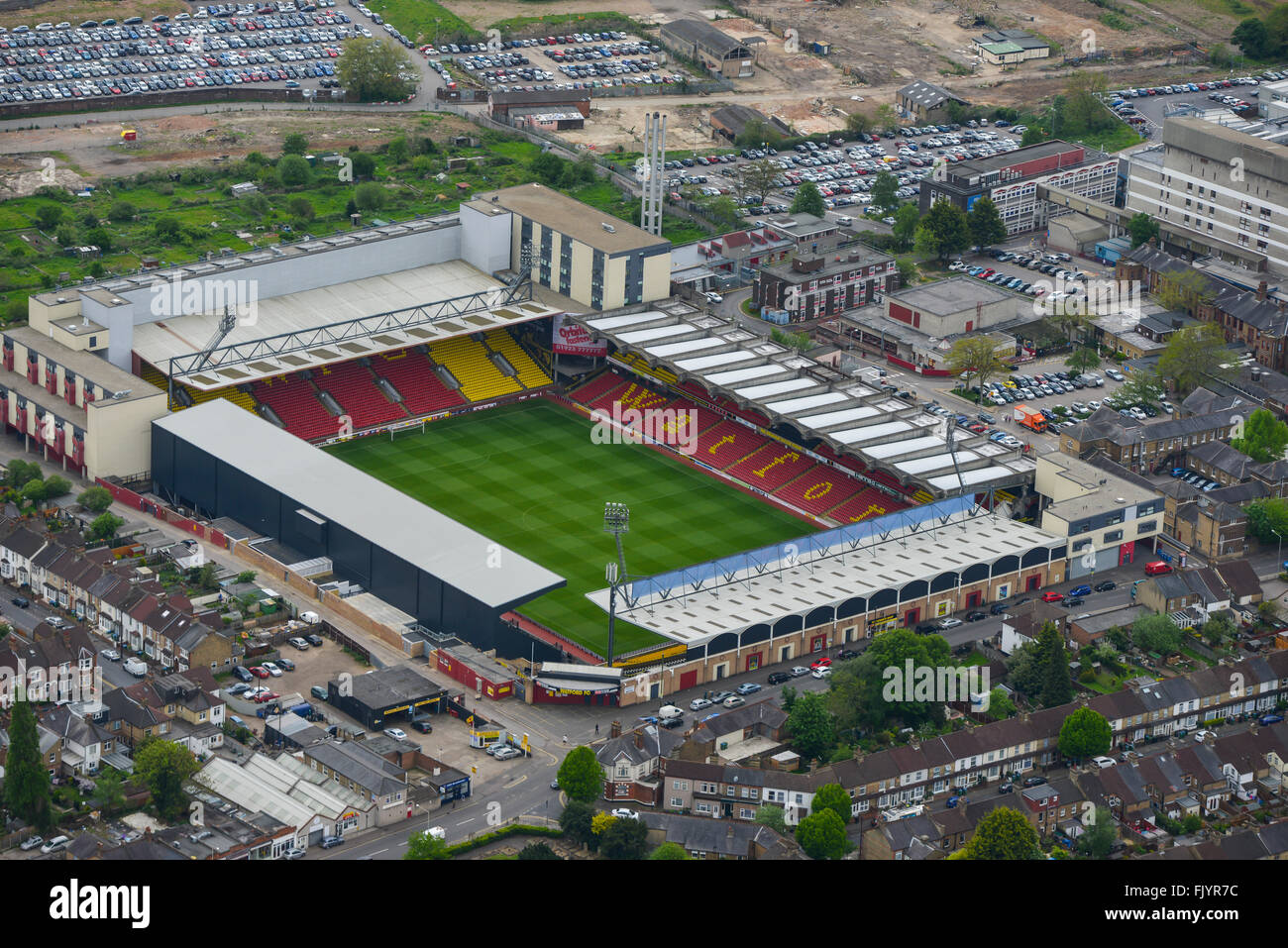 An aerial view of Vicarage Road, home of Watford Football Club Stock Photo