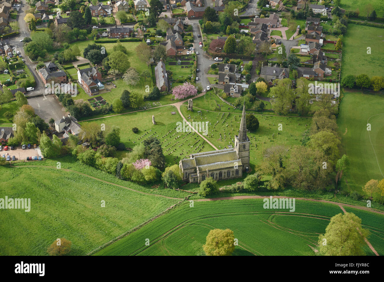 An aerial view of an English parish church Stock Photo