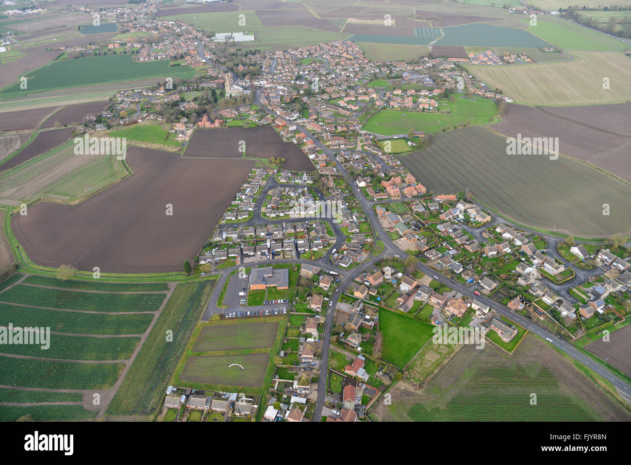An aerial view of the Lincolnshire village of Swineshead Stock Photo