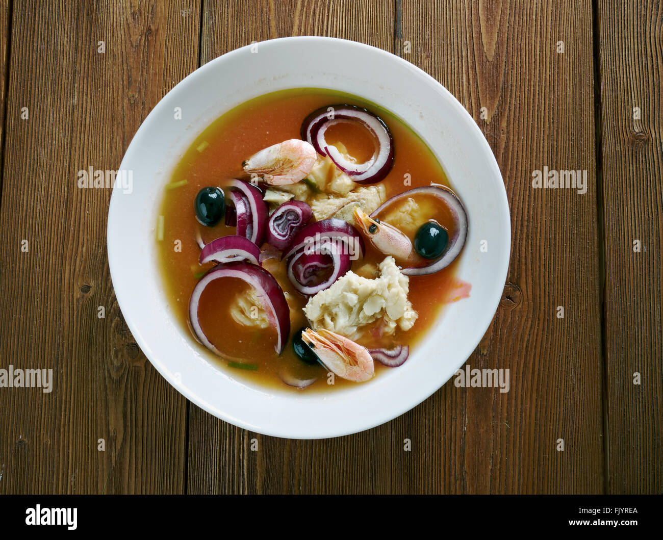 encebollado fish soup from Ecuador Stock Photo