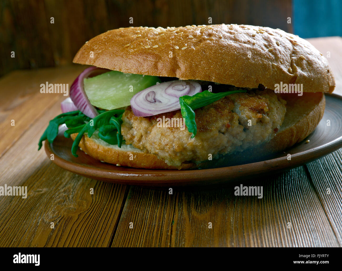 Balkan Burger with lettuce served .close up Stock Photo