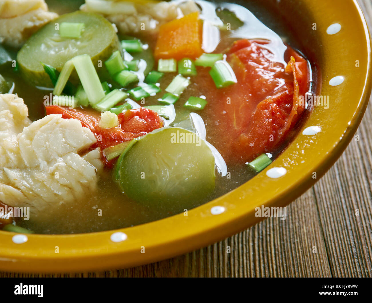 Russian fish solyanka soup - Ural kalja Stock Photo