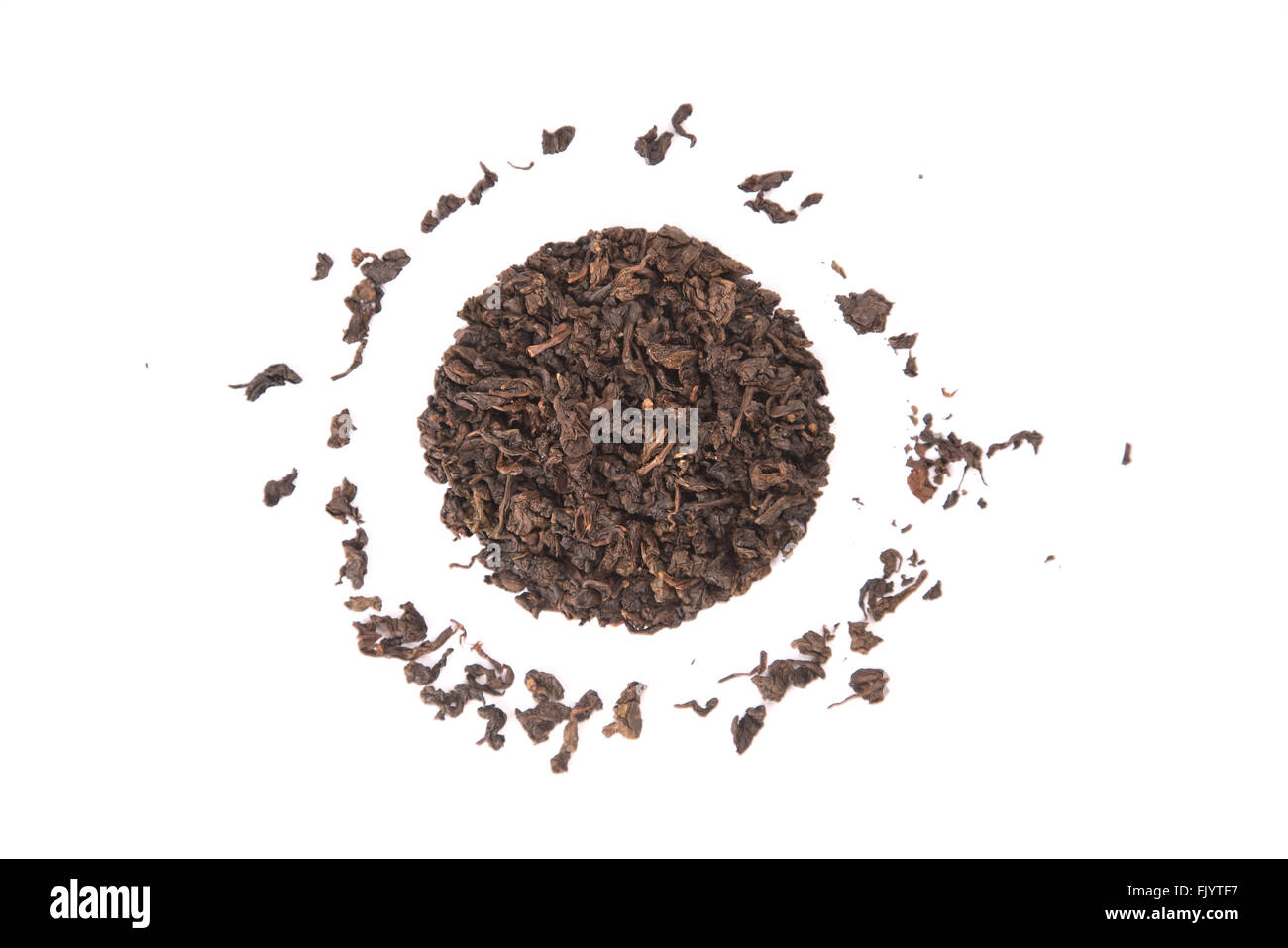High angle view of roasted Tieguanyin, variety of Oolong tea, isolated on white background Stock Photo