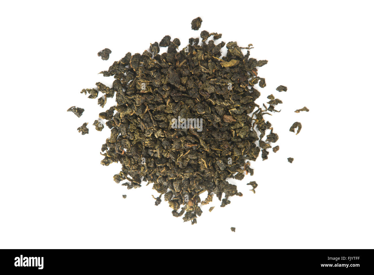 Milk Oolong green leaf tea, high angle view isolated on white background Stock Photo