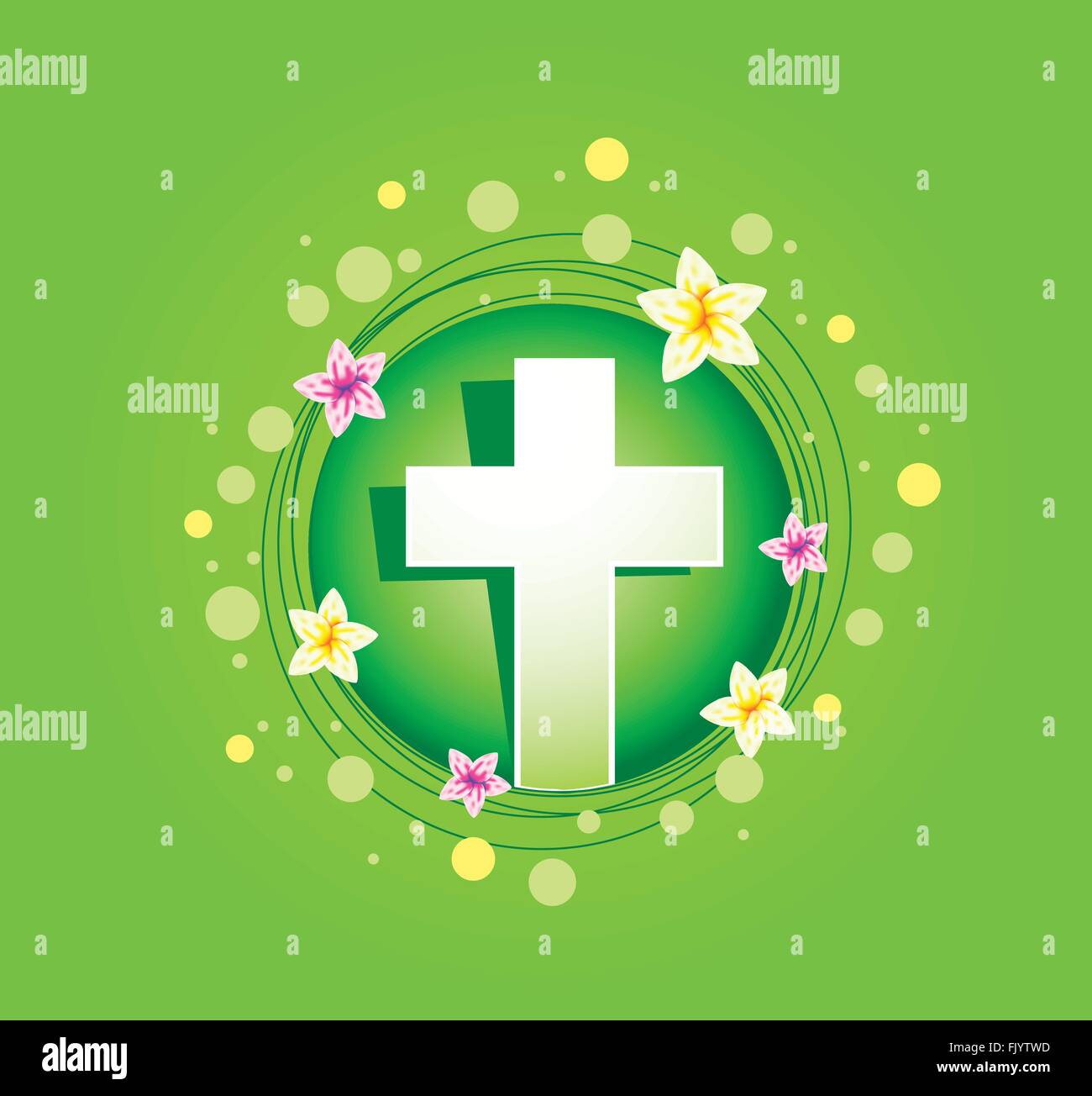 Religious Easter cross with spring flower and element Stock Vector