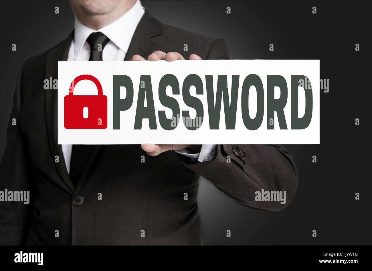 password placard is held by businessman. Stock Photo