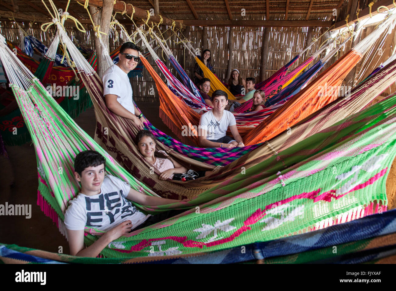 Basic hammocks accommodation for tourist in Punta Gallinos, Colombia Stock Photo