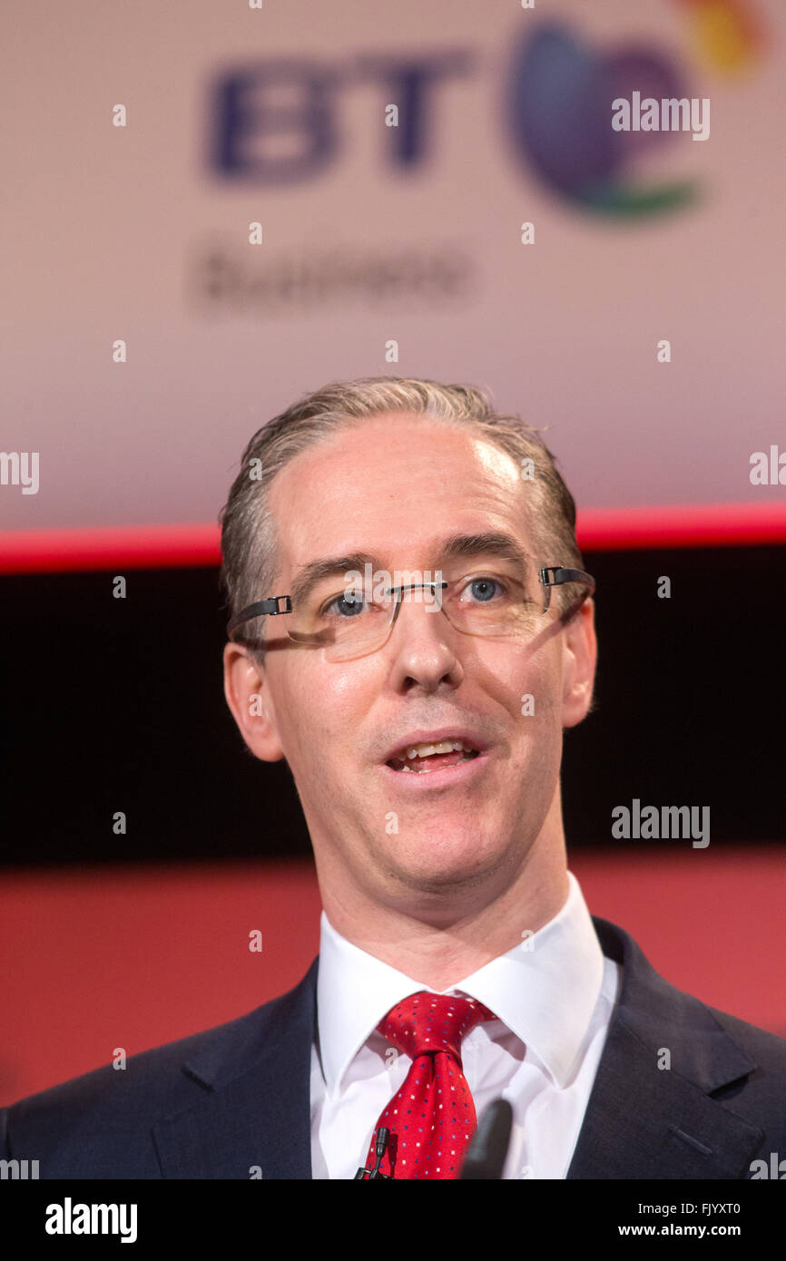 Colm O'Neill,Managing Director BT Corporate UK and Ireland, speaks at the British Chambers of Commerce conference Stock Photo