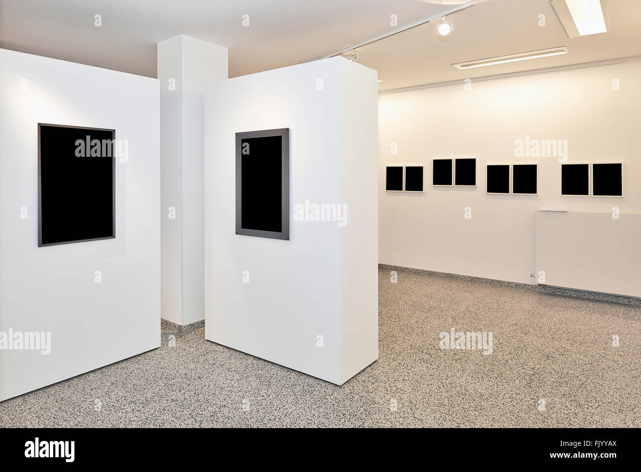 exhibition gallery, wall mounted art with museum style lighting, the
