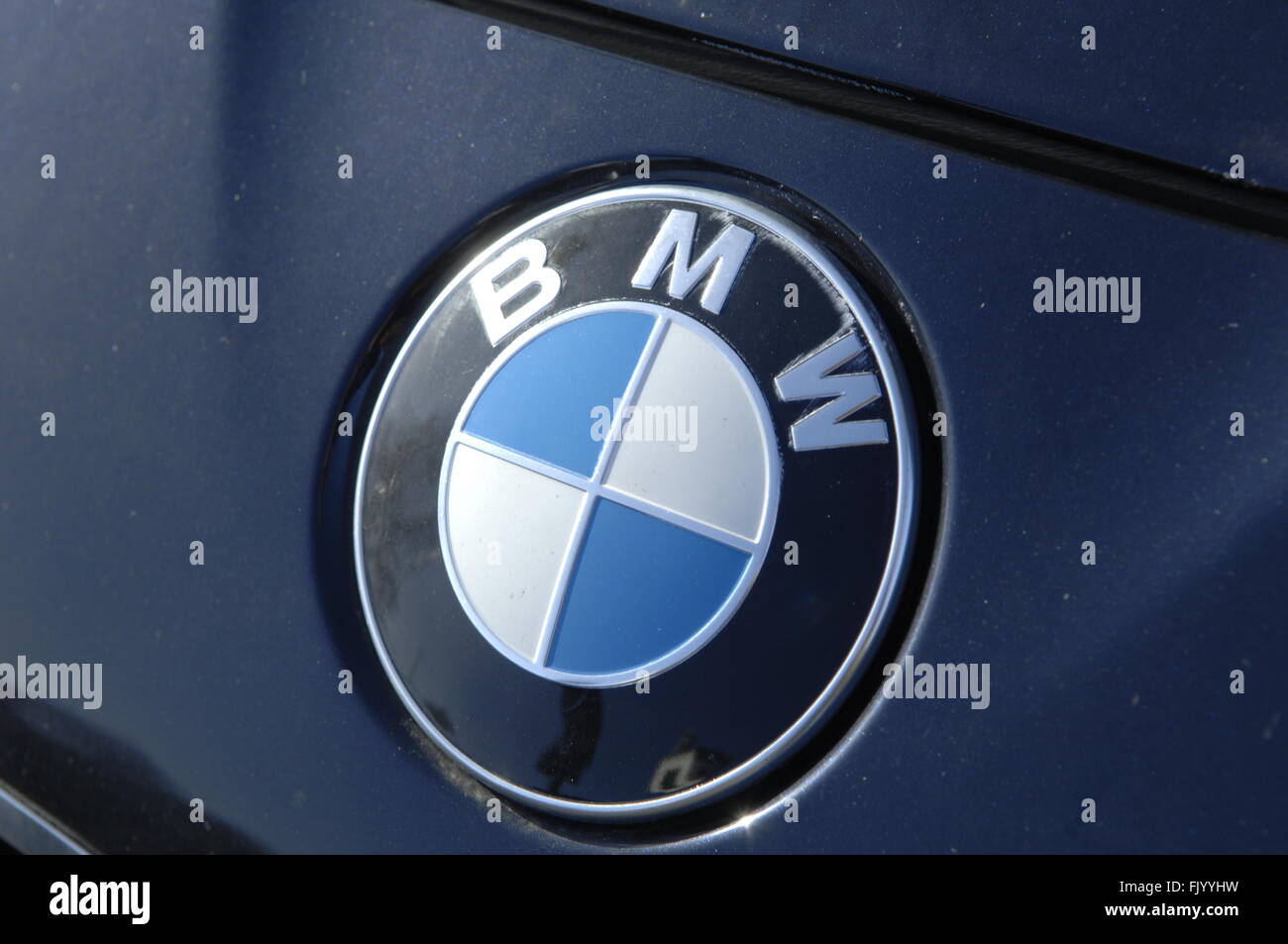 BMW Logo on bonnet of car Stock Photo