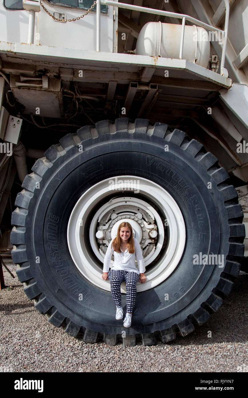Girl inside giant wheel. Stock Photo