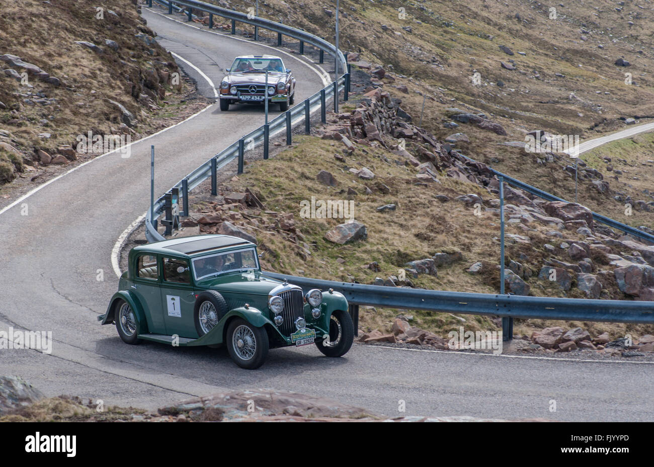 A 1934 Bentley 3.5 Litre Hooper Sports Saloon on the Bealach na Ba in Applecross Scotland Stock Photo