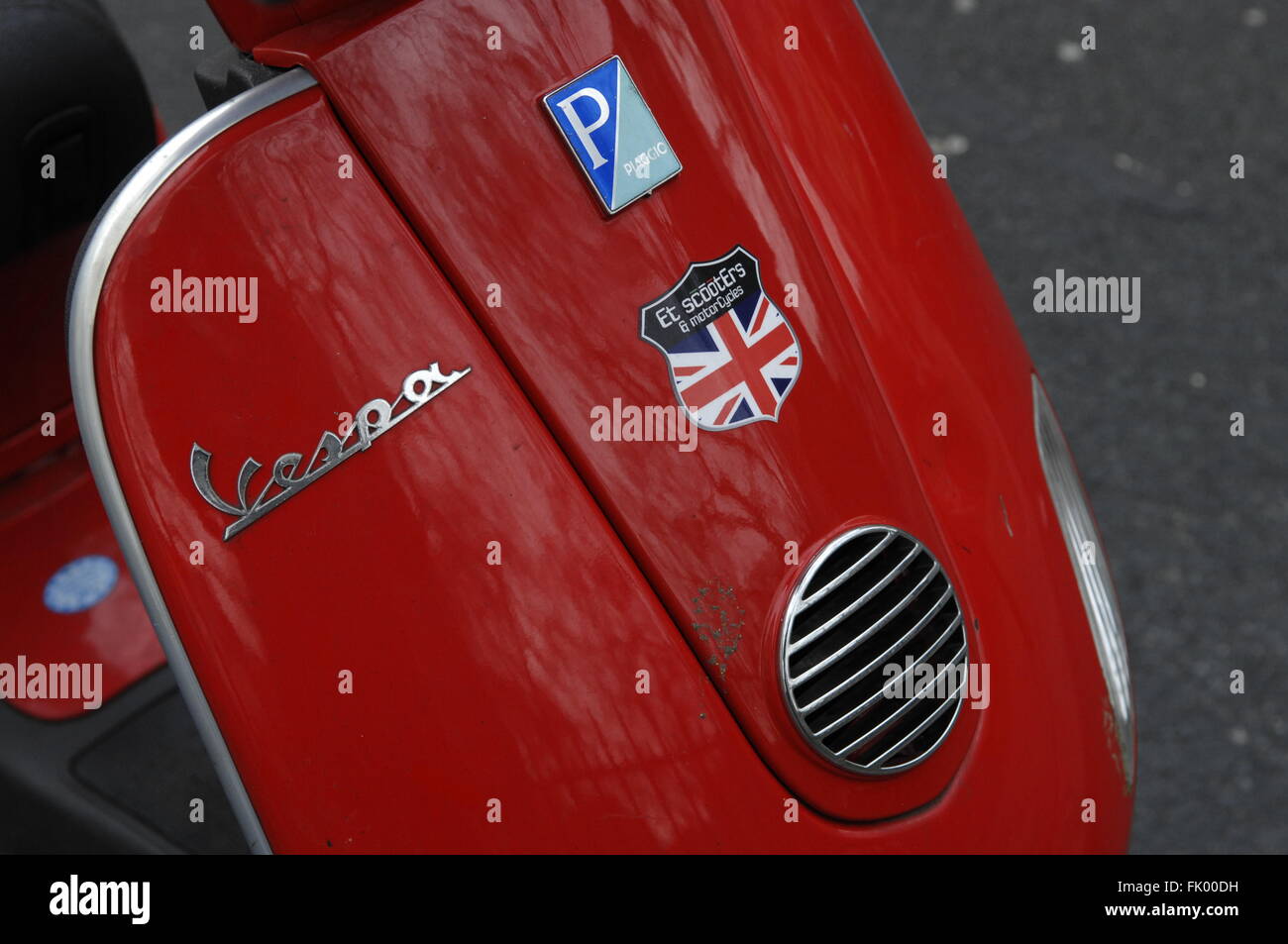 Vespa Motorbike Logo sign with English flag. Stock Photo