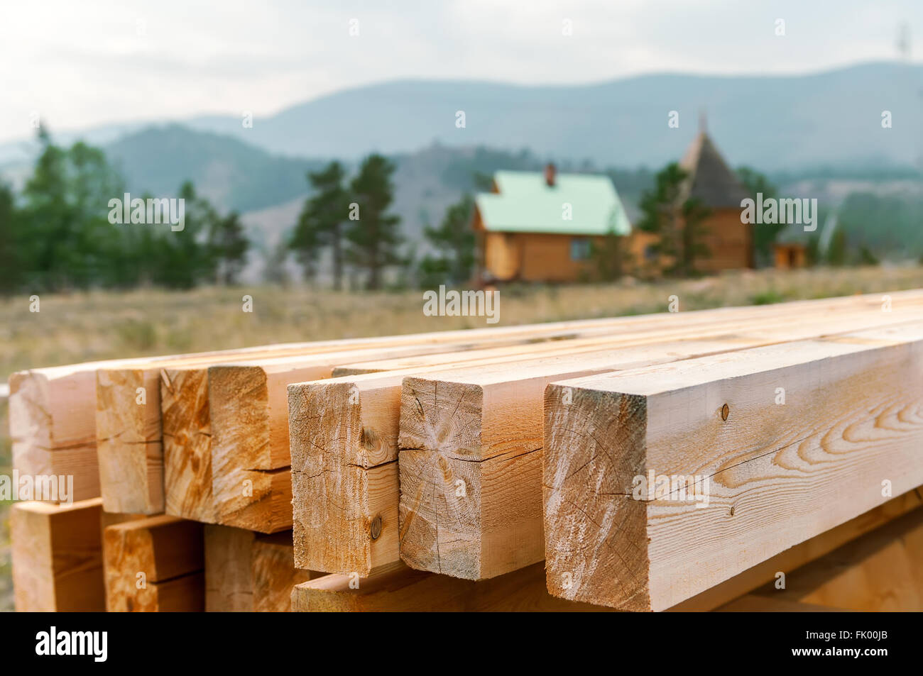 Wooden beams preparation outdoors Stock Photo Alamy