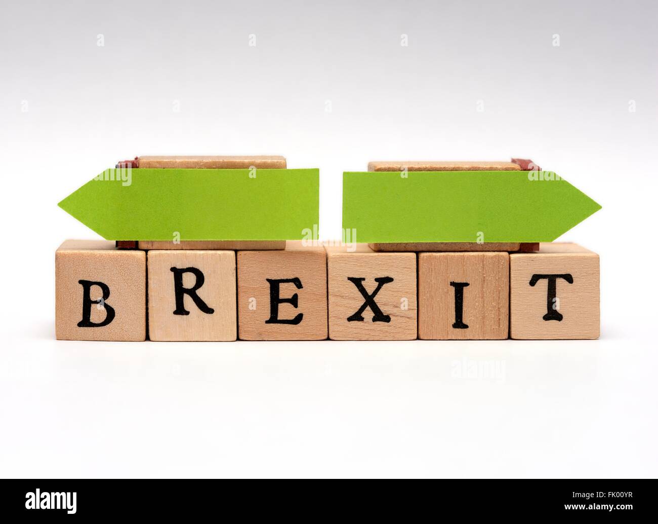 The word Brexit with opposing green arrows decision concept. Stock Photo