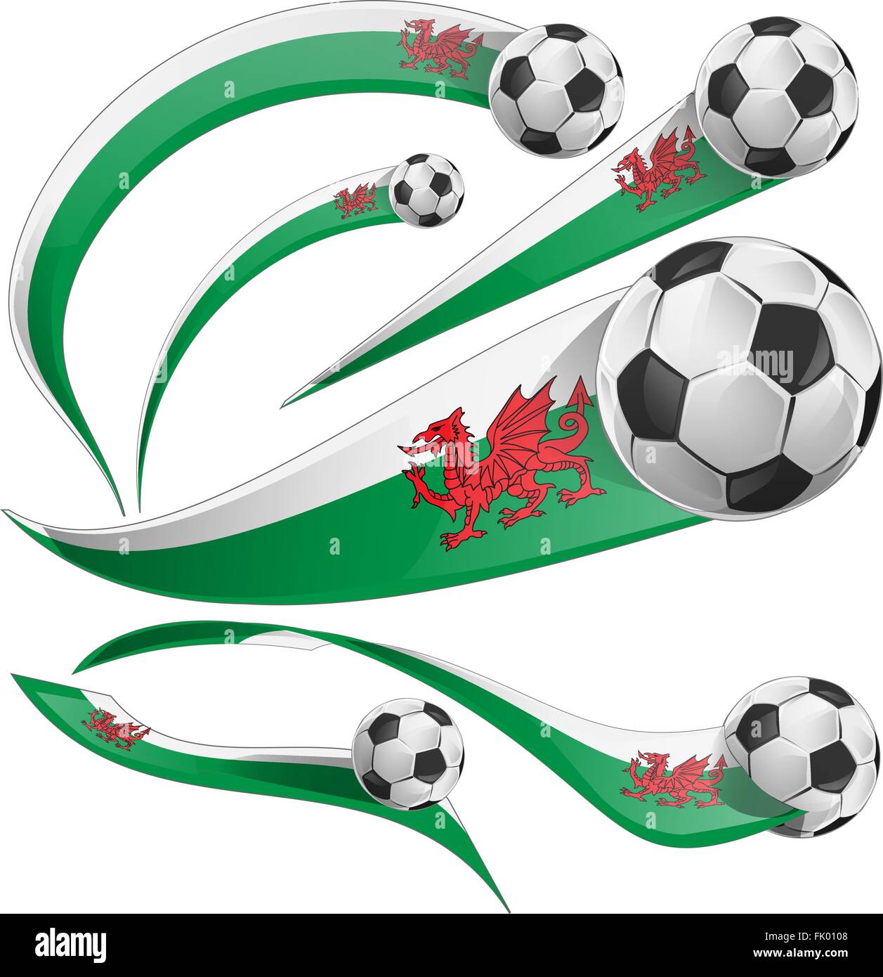 wales flag set with soccer ball isolated Stock Vector