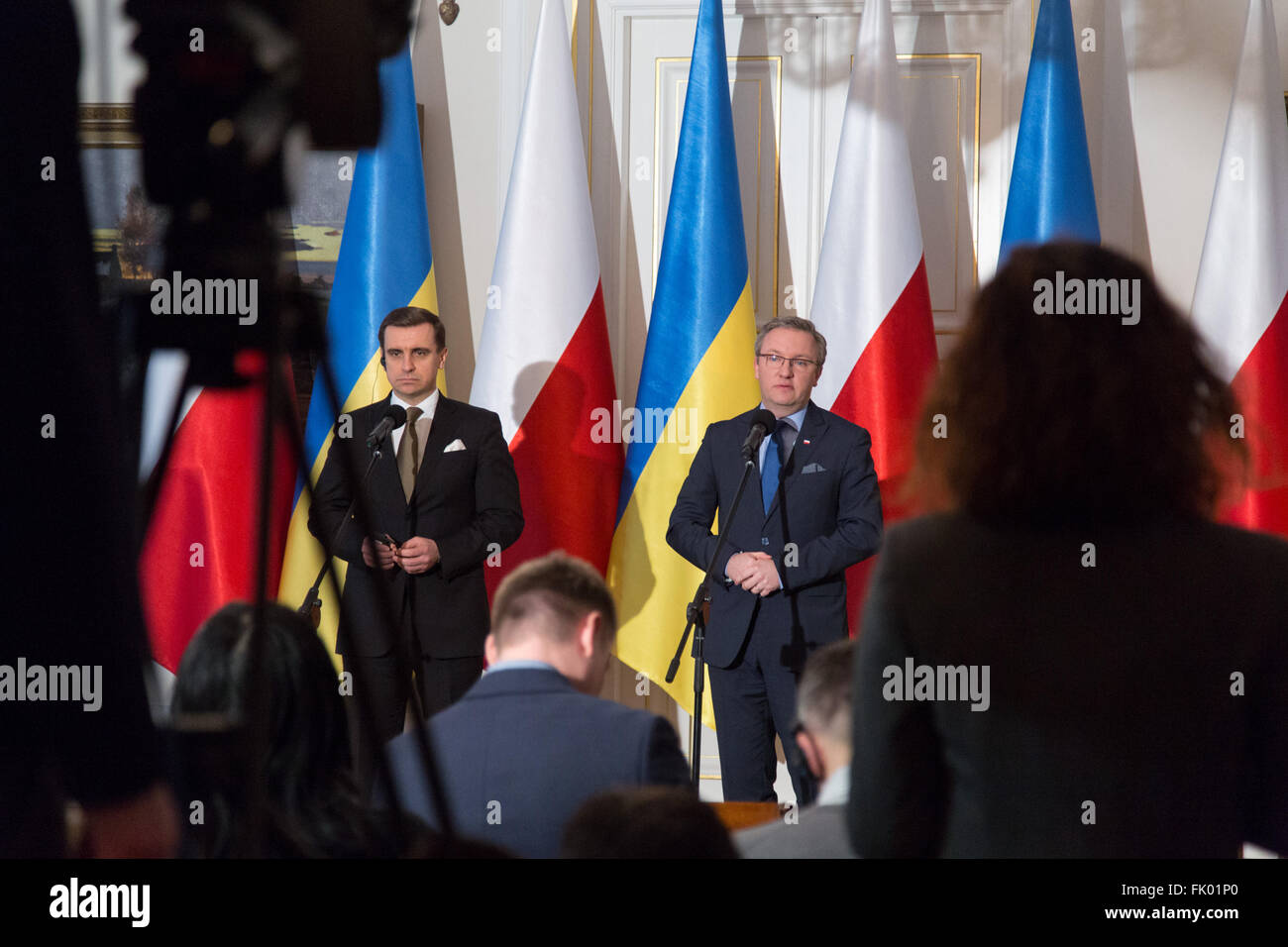 Press conference of Deputy of Head of Presidential Administration of Ukraine, Kostiantyn Yelisieiev and Secretary of State at the Chancellery of the President of Poland, Krzysztof Szczerski after meeting of the Consultative Committee of Poland and Ukraine. (Photo by Mateusz Wlodarczyk / Pacific Press) Stock Photo