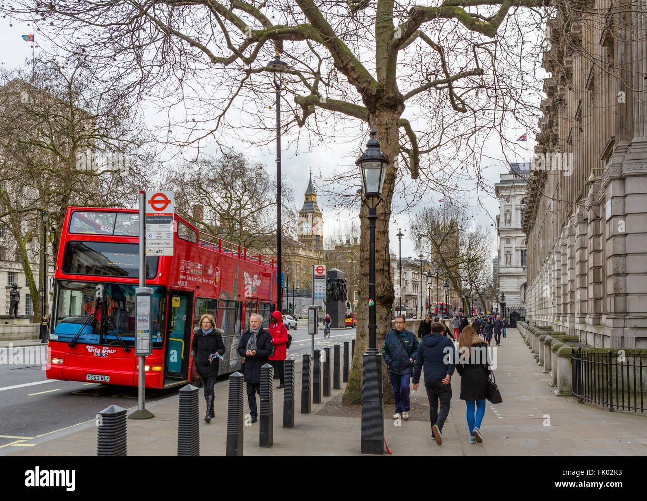 London City Tour bus on Whitehall, Westminster, London, England, UK Stock Photo