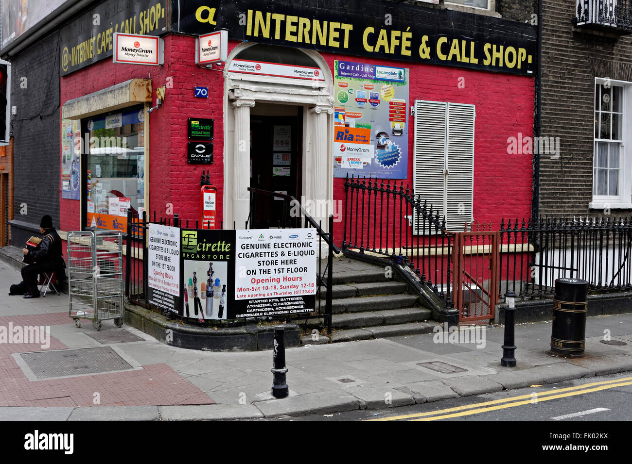 Internet Cafe and call shop on a street corner, Dublin, Republic of Ireland, Europe. Stock Photo