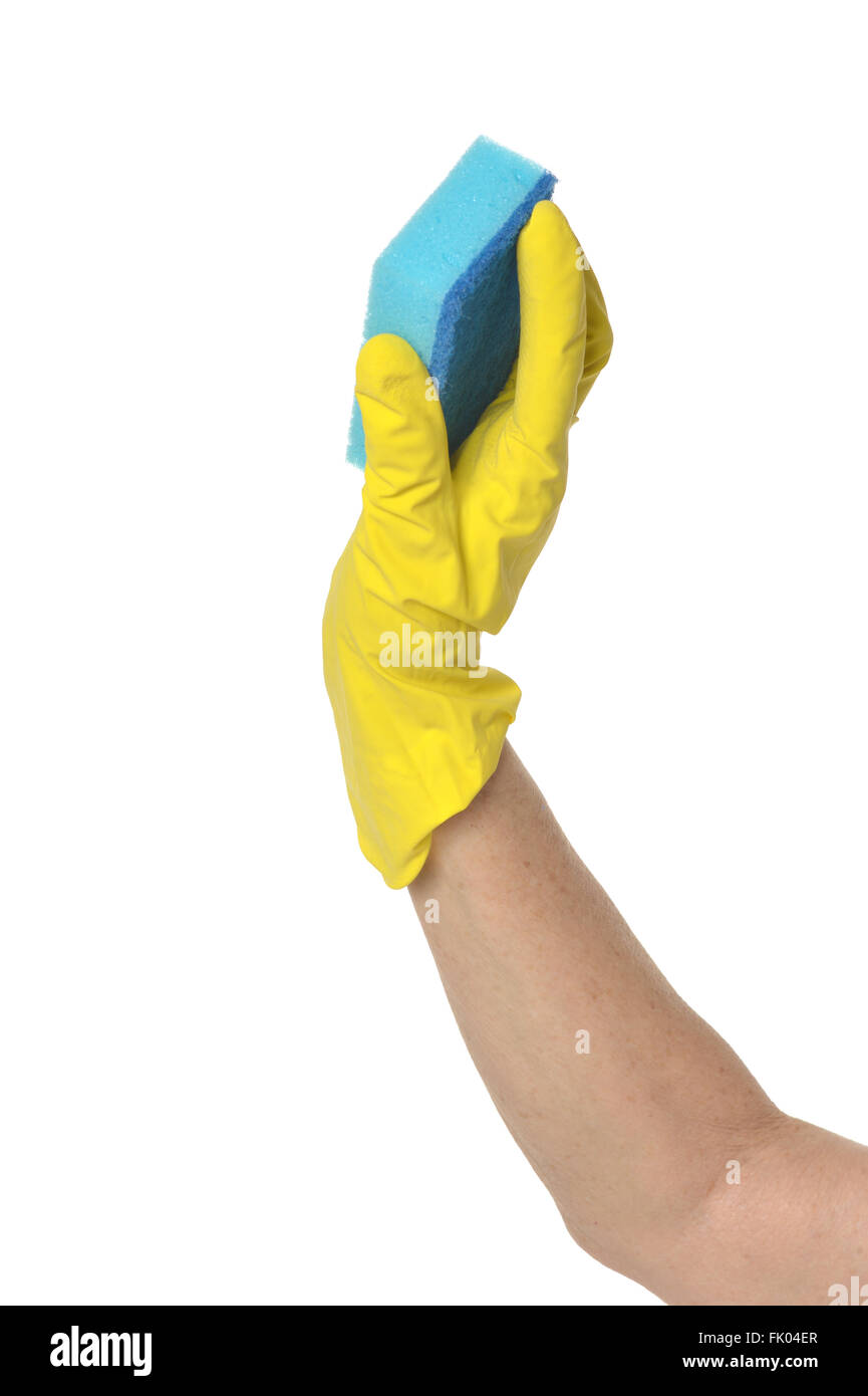 Hand in yellow glove Stock Photo