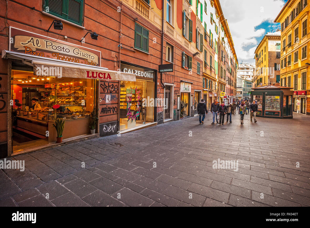 Italy Liguria Genoa Via San Vincenzo - shopping Pedestrian street Stock Photo