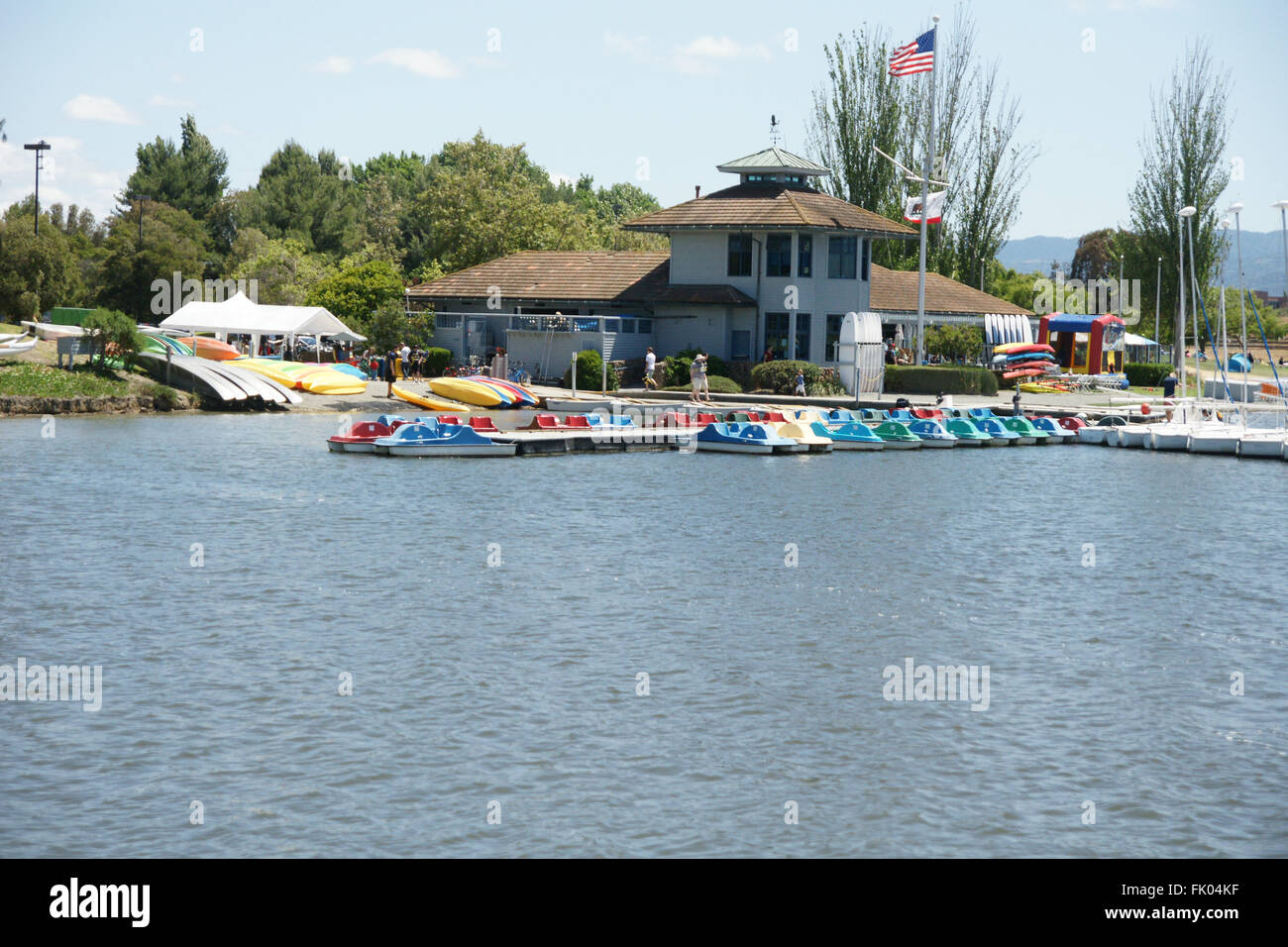 Shoreline Park Lake, Mountain View, California, USA, popular destination for residents and visitors, facilities Stock Photo
