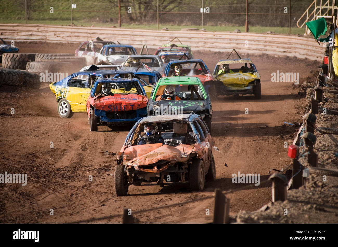 first lap mayhem when the green flag waves in a banger race Stock Photo